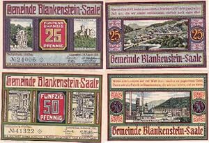 Notgeld der Gemeinde Blankenstein-Saale. Zwei Scheine über 25 und 50 Pfennig.