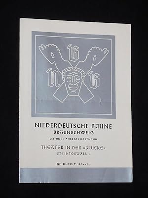 Seller image for Programmzettel Niederdeutsche Bhne Braunschweig/ Theater in der "Brcke" 1984/85. MINSCH SIN MUTT DE MINSCH von Gnther Siegmund. Insz.: Andreas Hartmann, Bhnenbild: Gert Rittig. Mit Klaus Scharenberg, Helmut Rentner, Werner Drebes, Bettina Granz, Gisela Lddecke, Gnter Harig, Richard Dittmann, Barbara Ohlendorf for sale by Fast alles Theater! Antiquariat fr die darstellenden Knste