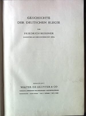 Imagen del vendedor de Geschichte der Deutschen Elegie Grundriss der Germanischen Philologie, 14 a la venta por books4less (Versandantiquariat Petra Gros GmbH & Co. KG)