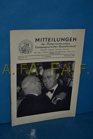 Bild des Verkufers fr Mitteilungen der sterreichischen Campagnereiter-Gesellschaft Nummer 7/8, 11. Jahrgang, Juli/August 1958 zum Verkauf von Antiquarische Fundgrube e.U.