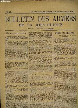 Bild des Verkufers fr Bulletin des armes de la Rpublique n76 + supplment- Du dimanche 28 fvrier au mercredi 3 mars 1915 : zum Verkauf von Le-Livre
