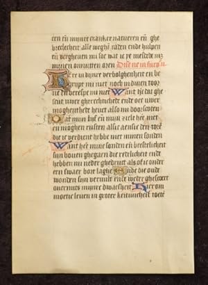 15th Century Dutch Manuscript leaf on Vellum