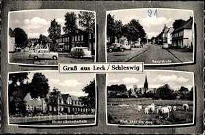 Seller image for Ansichtskarte / Postkarte Leck in Nordfriesland, Markt, Hauptstrae, Heimvolkshochschule, Blick ber die Aue for sale by akpool GmbH