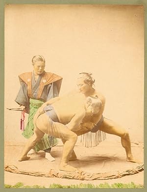 Giappone Lottatori di Sumo Foto originale colorata a mano Stillfried 1880c XL368