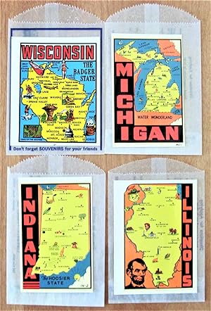 Four State Decals in Original Envelopes: Includes Illinois, Indiana, Michigan and Wisconsin