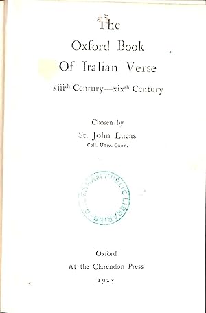 Immagine del venditore per The Oxford Book of Italian Verse XIIIth Century - XIXth Century venduto da WeBuyBooks