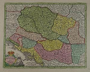 Regnum Hungariae cum contiguis regionibus. Altkolorierte Kupferstichkarte aus "Atlas portatilis" ...