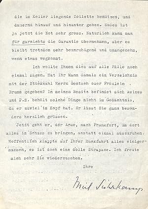 Masch. Brief mit eigenh. U. "Mirl Suhrkamp".