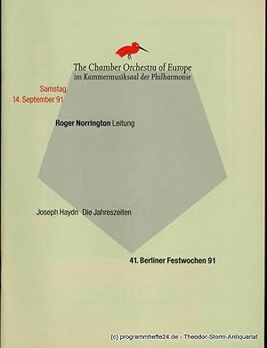 Immagine del venditore per Programmheft 41. Berliner Festwochen 1991. Joseph Haydn: Die Jahreszeiten. 14. September 1991 im Kammermusiksaal venduto da Programmhefte24 Schauspiel und Musiktheater der letzten 150 Jahre