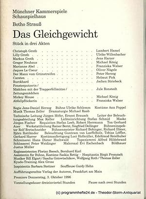 Seller image for Programmheft Das Gleichgewicht. Stck von Botho Strau. Premiere am 3. Oktober 1996. Spielzeit 1998 / 97 Heft 1 for sale by Programmhefte24 Schauspiel und Musiktheater der letzten 150 Jahre