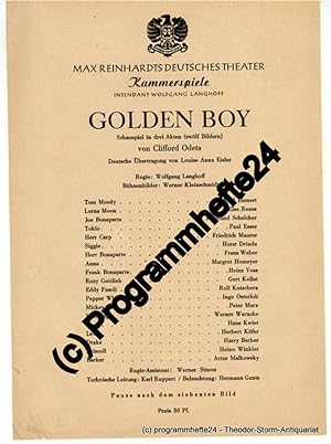 Bild des Verkufers fr Theaterzettel GOLDEN BOY. Schauspiel von Clifford Odets zum Verkauf von Programmhefte24 Schauspiel und Musiktheater der letzten 150 Jahre