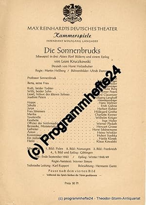 Bild des Verkufers fr Theaterzettel Die Sonnenbrucks von Leon Kruczkowski zum Verkauf von Programmhefte24 Schauspiel und Musiktheater der letzten 150 Jahre