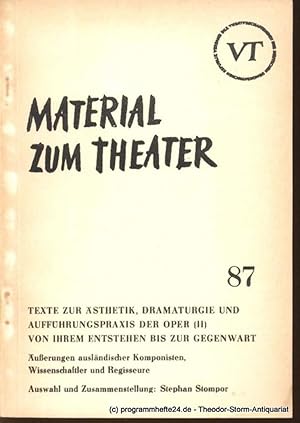 Image du vendeur pour Material zum Theater Nummer 87 Reihe Musiktheater Heft 18 mis en vente par Programmhefte24 Schauspiel und Musiktheater der letzten 150 Jahre