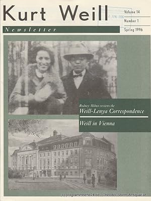 Bild des Verkufers fr Kurt Weill Newsletter Volume 14 Number 1 Spring 1996 zum Verkauf von Programmhefte24 Schauspiel und Musiktheater der letzten 150 Jahre