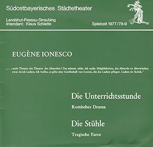 Imagen del vendedor de Programmheft Eugene Ionesco: Die Unterrichtsstunde / Die Sthle. Premiere 10.2.1978 Spielzeit 1977 / 78 Heft 9 a la venta por Programmhefte24 Schauspiel und Musiktheater der letzten 150 Jahre