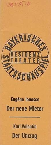 Bild des Verkufers fr Programmheft Eugene Ionesco: Der neue Mieter / Karl Valentin: Der Umzug. Premiere 14. Dezember 1972 Spielzeit 1972 / 73 Heft 8 zum Verkauf von Programmhefte24 Schauspiel und Musiktheater der letzten 150 Jahre