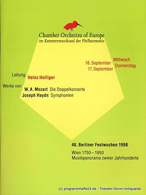 Bild des Verkufers fr Programmheft 48. Berliner Festwochen 1998. Mozart: Die Doppelkonzerte & Haydn. 16. / 17. September im Kammermusiksaal der Philharmonie zum Verkauf von Programmhefte24 Schauspiel und Musiktheater der letzten 150 Jahre