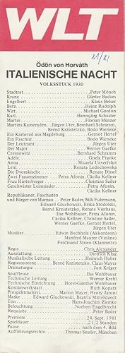 Imagen del vendedor de Programmheft Italienische Nacht von dn von Horvath. Premiere 24. September 1981 a la venta por Programmhefte24 Schauspiel und Musiktheater der letzten 150 Jahre