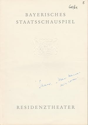 Bild des Verkufers fr Programmheft Man kann nie wissen von Bernard Shaw. Premiere 9. Februar 1961 Spielzeit 1960 / 61 Heft 5 zum Verkauf von Programmhefte24 Schauspiel und Musiktheater der letzten 150 Jahre