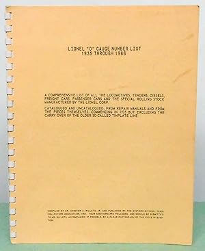 Imagen del vendedor de Lionel "O" Gauge Number List 1935 Through 1966 a la venta por Argyl Houser, Bookseller