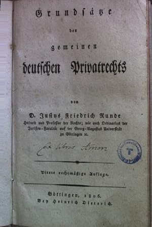 Imagen del vendedor de Grundstze des gemeinen deutschen Privatrechts. a la venta por books4less (Versandantiquariat Petra Gros GmbH & Co. KG)