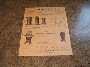 J W Rains Ltd Catalogue Sheet Slow Combustion Stoves Firebrick Lined