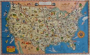 A good-natured map of the United States setting forth the services of The Greyhound Lines