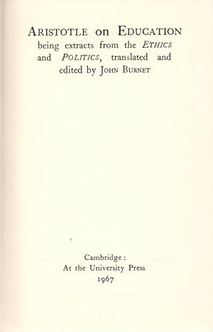 Imagen del vendedor de Aristotle on Education a la venta por Clausen Books, RMABA