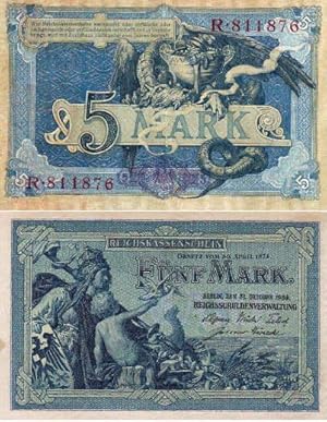 Bild des Verkufers fr Reichskassenschein ber Fnf Mark. zum Verkauf von Antiquariat Heinz Tessin