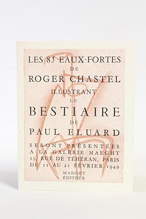 Bild des Verkäufers für Exposition des 85 eaux-fortes de Roger Chastel illustrant "Le bestiaire" de Paul Eluard zum Verkauf von Librairie Le Feu Follet