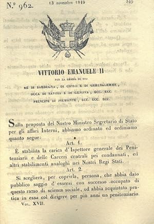 con cui si stabilisce la carica d'ispettore generale dei penitenziari e carceri centrali negli st...