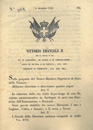 con cui si stabiliscono tre nuove direzioni, a Cagliari, Sassari e Nuoro per la divisione amminis...