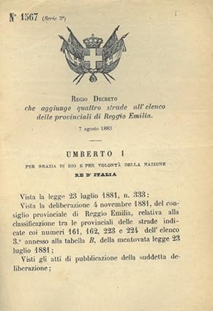 che aggiunge quattro strade all'elenco delle provinciali di Reggio Emilia.