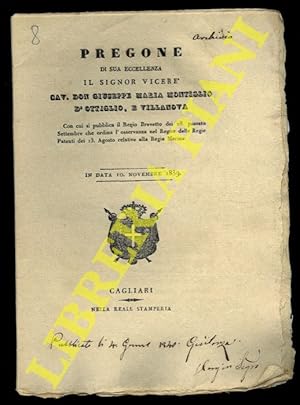 Pregone con cui si pubblica il Regio Brevetto del 28 passato Settembre che ordina l'osservanza ne...