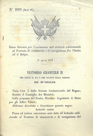 per l'esecuzione dell'Articolo addizionale al Trattato di commercio e di navigazione fra l'Italia...