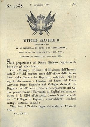 con cui si convoca il collegio elettorale di Cagliari per l'elezione del nuovo deputato.