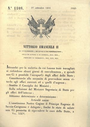 che delega al Principe Eugenio le funzioni del Re momentanemente ammalato.