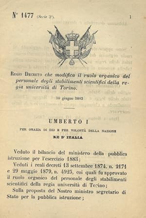 che modifica il ruolo organico del personale degli stabilimenti scientifici della Regia Universit...