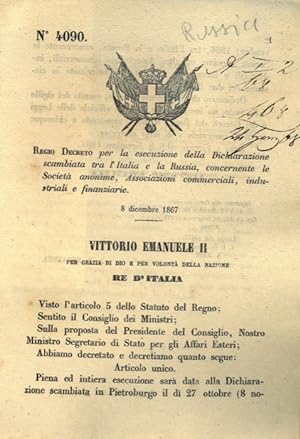 per la esecuzione della Dichiarazione scambiata tra l'Italia e la Russia, concernente le Società ...