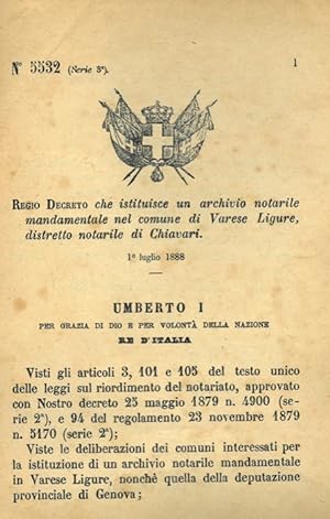 che istituisce un archivio notarile mandamentale nel comune di Varese Ligure, distretto notarile ...