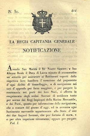 che stabilisce che qualora ogni bastimento mercantile di uno dei due Sovrani per qualsiasi ragion...