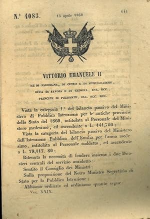 che aggrega il Ministero della Pubblica Istruzione dell'Emilia allo stesso Ministero con sede in ...