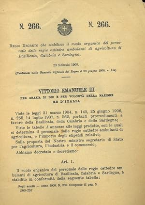 che stabilisce il ruolo organico del personale delle regie cattedre ambulanti di agricoltura di B...