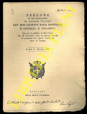 Pregone con cui si pubblica la Real Carta del 26 Novembre 1839 ed annessa Tabella di variazione a...