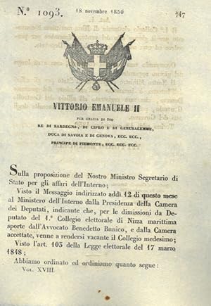 con cui si convoca il collegio elettorale di Nizza marittima per l'elezione del nuovo deputato.