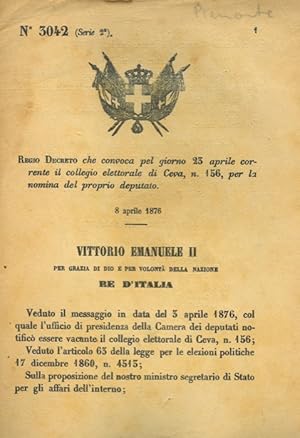 che convoca il collegio elettorale di Ceva, n° 156, per la nomina del proprio deputato.