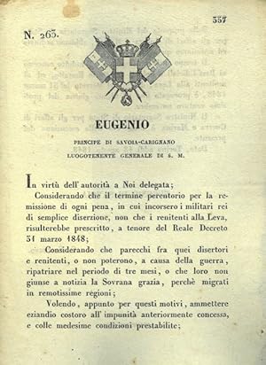 riguardante i tempi dell'indulto concesso ai bassi ufficiali e ai soldati del Reale Esercito.