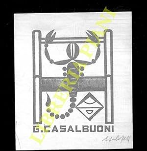 Un foglietto xilografico per G. Casalbuoni, cm. 5,2 x 4,5, scorpione, firmato.
