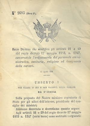 che modifica il regio decreto concernente l'ordinamento del personale amministrativo, sanitario, ...