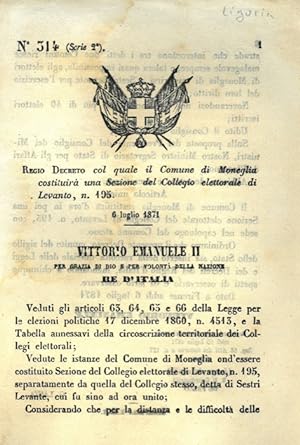 col quale il Comune di Moneglia costituirà una Sezione del Collegio elettorale di Levanto, n. 195.